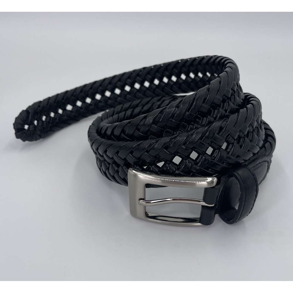 Bass Braided Faux Leather Belt Mens 36 Woven Silver Buckle Classic-Excellent